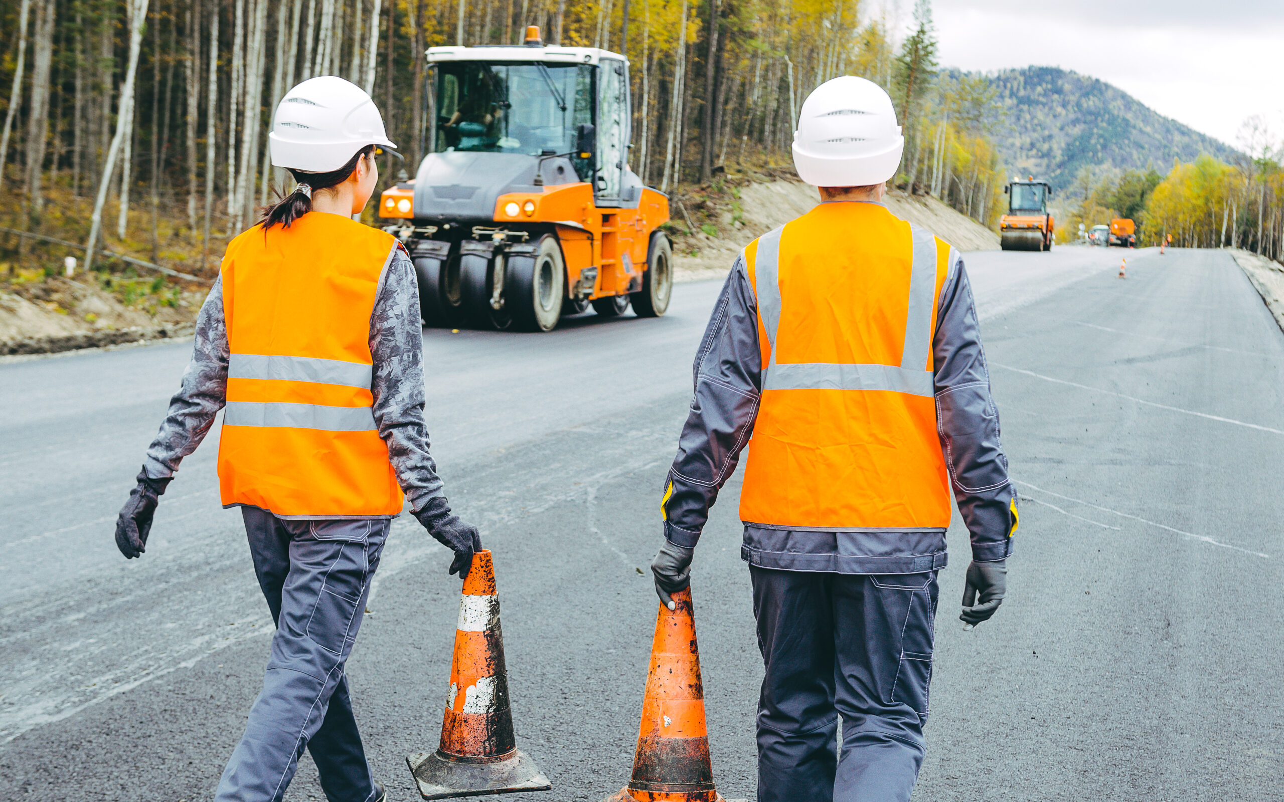 cone worker asphalting